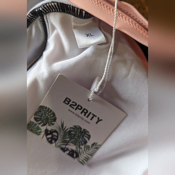 Block Color One Piece Swimsuit Womens XL Peach Pink Black Crossover Neckline NWT - Picture 5 of 10